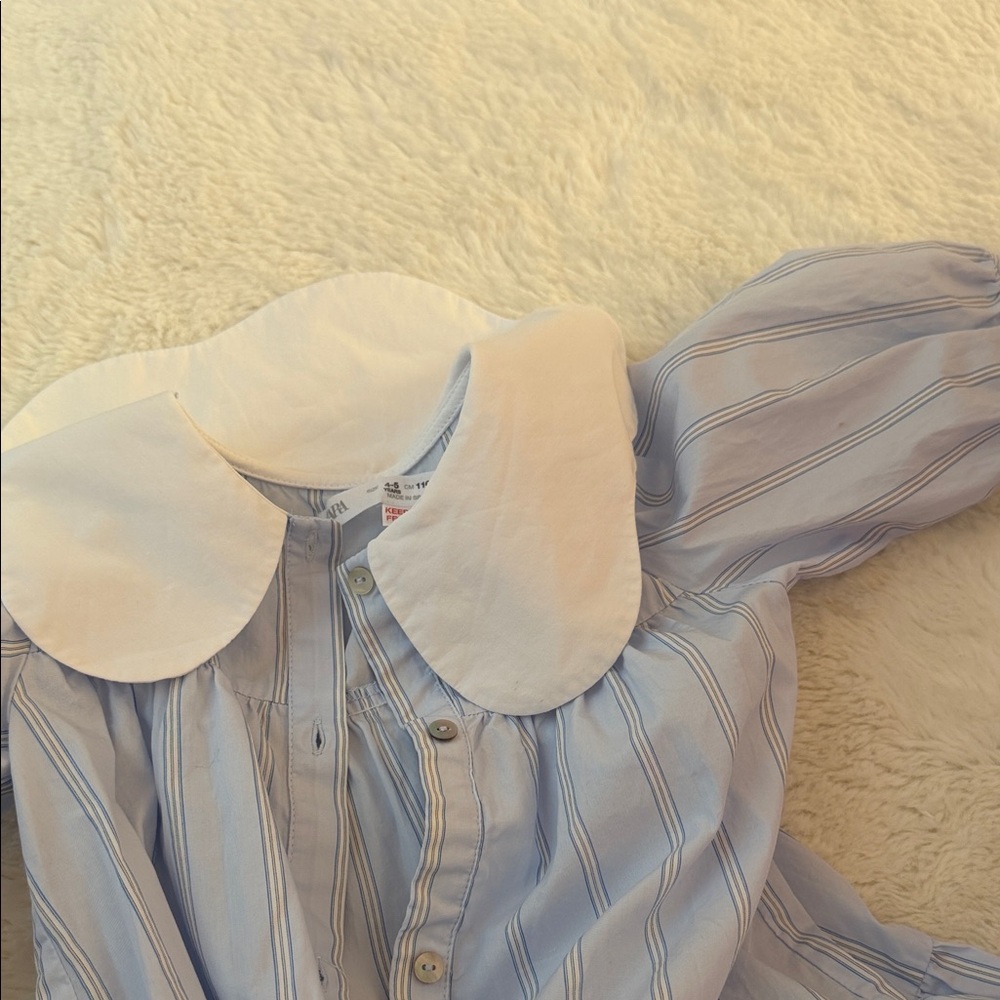 Zara Kids Light Blue Striped Dress with White Collar - Picture 3 of 3